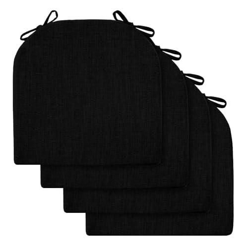 2/4/6er Set Sitzkissen Stuhl Waschbares Stuhlkissen mit Bindeband 40x40/45x45/50x50cm Rutschfestes Sitzpolster halbrund geeignet for Gartenstuhl, Esszimmerstuhl oder Bürostuhl(Black,4pcs: 45x45x5cm) von SPeesy