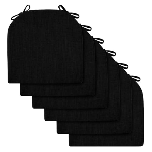 2/4/6er Set Sitzkissen Stuhl Waschbares Stuhlkissen mit Bindeband 40x40/45x45/50x50cm Rutschfestes Sitzpolster halbrund geeignet for Gartenstuhl, Esszimmerstuhl oder Bürostuhl(Black,6pcs:43x42x5cm) von SPeesy