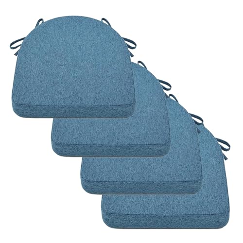 2/4/6er Set Sitzkissen Stuhl Waschbares Stuhlkissen mit Bindeband 40x40/45x45/50x50cm Rutschfestes Sitzpolster halbrund geeignet for Gartenstuhl, Esszimmerstuhl oder Bürostuhl(Blue,4pcs:43x42x5cm) von SPeesy