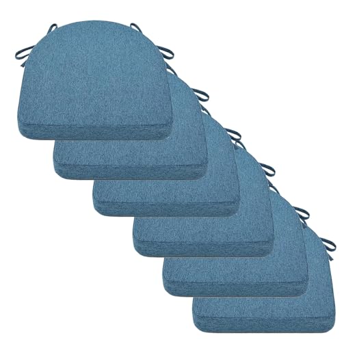 2/4/6er Set Sitzkissen Stuhl Waschbares Stuhlkissen mit Bindeband 40x40/45x45/50x50cm Rutschfestes Sitzpolster halbrund geeignet for Gartenstuhl, Esszimmerstuhl oder Bürostuhl(Blue,6pcs:50x50x5cm) von SPeesy