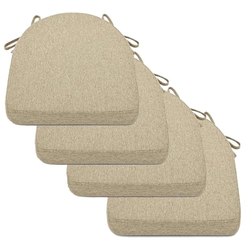 2/4/6er Set Sitzkissen Stuhl Waschbares Stuhlkissen mit Bindeband 40x40/45x45/50x50cm Rutschfestes Sitzpolster halbrund geeignet for Gartenstuhl, Esszimmerstuhl oder Bürostuhl(Khaki,4pcs:50x50x5cm) von SPeesy