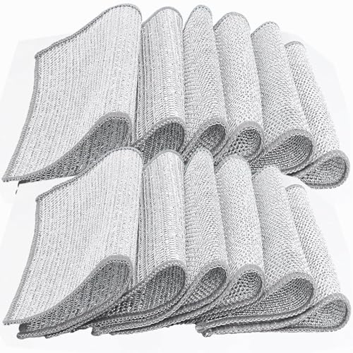 SPeesy Scratchy-Wipes Reinigungstuch, Edelstahl-Reinigungstuch, Mehrzweck Drahttücher Wiederverwendbare Kratzfeste Reinigungstücher, für Nasse und Trockene Reinigung(Triple Layer,12pcs:20X20CM) von SPeesy
