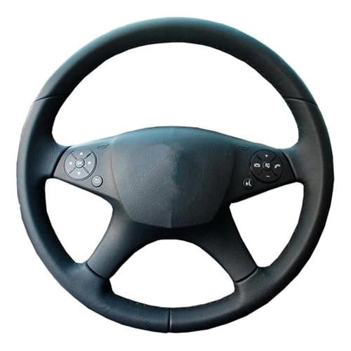 SQIFBA Lenkradabdeckung DIY Auto Lenkradbezug Für Mercedes Für Benz W204 C-Klasse C280 C230 C180 C260 C200 C300 Ledergeflecht rutschfest Lenkradbezug(Schwarzer Faden) von SQIFBA