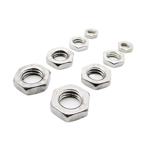 SQING 2/25 Stück M2 M2,5 M3 M4 M5 M6 M8 M10 M12 M14 M16 304 A2-70 Edelstahl Flachsechskant Sechskant dünne Mutter Kontermutter DIN439 GB6172(M2.5 25pcs) von SQING