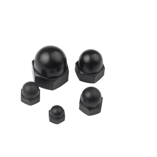 SQING 200-1000 STÜCKE DIN1587 M3 M4 M5 M6 M8 M10 Schwarze oder weiße Nylonmutter Kunststoffhutmuttern Dekorative Hutmutter(Black,M3 1000PCS) von SQING