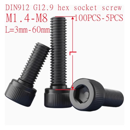 SQING 5 STK-100 STK DIN912 Sechskant-Inbusschraube M1.4 M1.6 M2 M2.5 M3 M3.5 M4 M5 M6 M7 M8 Klasse 12.9 Schwarze Innensechskantschraube(X12mm,M7 5pcs) von SQING
