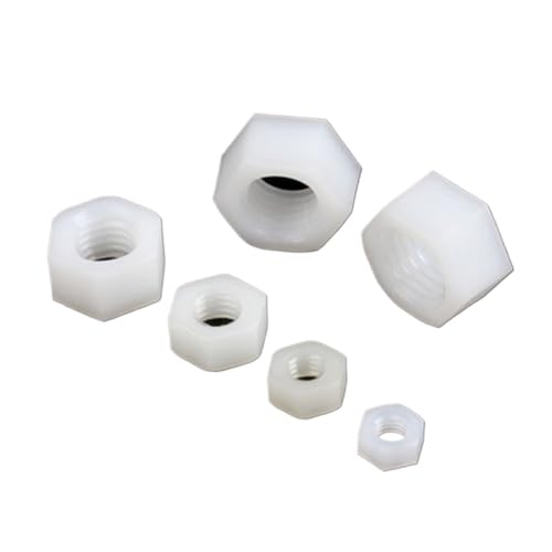 SQING 5 stücke-100 stücke/lot DIN934 Nylon Hex Mutter M2 M 2,5 M3 M4 M5 M6 M8 M10 M12 M14 M16 m18 M20 Schwarz Oder Weiß Transparent Kunststoff Hex Muttern(White nylon,M2 100PCS) von SQING