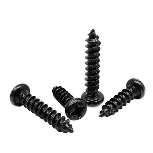 SQING 50/100 Stück M1 M1.2 M1.4 M1.7 M2 M2.3 M2.6 M3 M3.5 M4 Selbstschneidende Holzschraube aus schwarzem Stahl mit kleinem Linsenkopf und Kreuzkopf(10mm,100pcs M1.7) von SQING