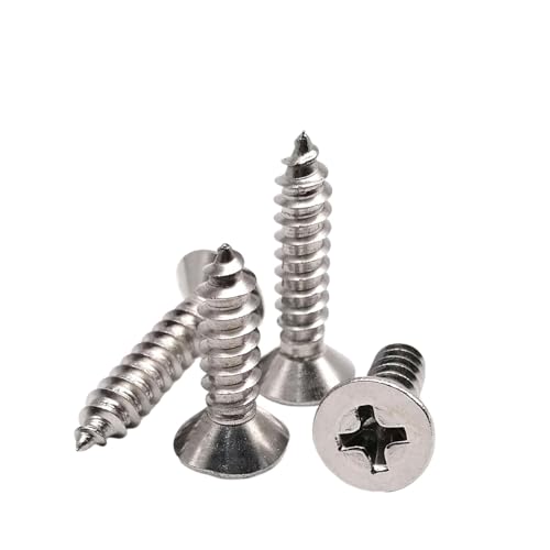 SQING M1 M1.2 M1.4 M1.7 M2 M2.6 M3 M3.5 M4 M5 M6 Kreuzschlitz-Senkkopf Selbstschneidende Holzschraube 304 A2 Edelstahl(22mm,50pcs M2.2) von SQING