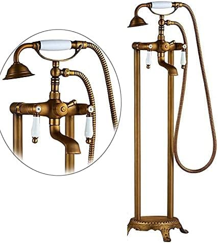 Antike Messing Bodenmontage Wanne Waschbecken Wasserhahn Doppelgriff Badezimmer Badewanne Dusche Set Freistehende Badewanne Mischbatterie mit Handbrause Antik Messing AAntik Messing D Antik Messing D von SQMGFA
