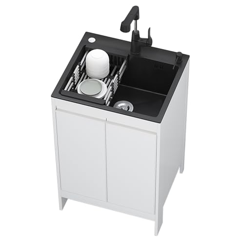 Außenspüle Edelstahl Küchenspüle mit Wasserhahn 1 Waschbecken Wäschewanne mit Schrank Ideal für Innen/Außenbereich Garage Restaurant Garten (65x45x79) von SQMGFA