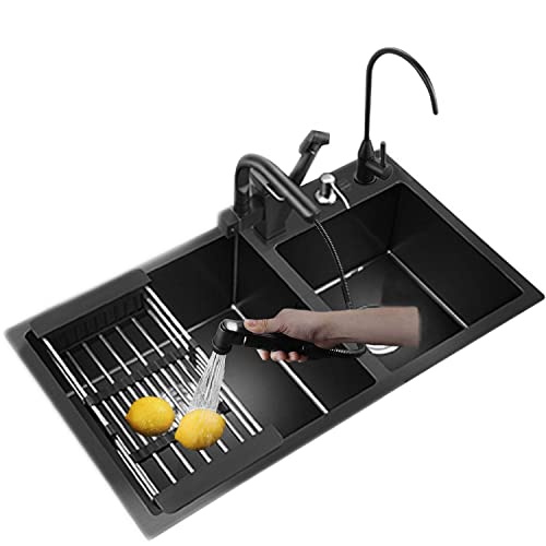 Edelstahl-Küchenspüle mit schwarzem Wasserhahn, 360° drehbar, Unterbauspüle, inklusive Seifenspender und Ablauf-Set, Größe B, 72 x 40 x 20 cm, langlebiges und stilvolles Design Edelstahl-Küchenspüle mit schwarzem Wasserhahn, 360° drehbar, Unterbauspüle, inklusive Seifenspender und Ablauf-Set, Größe B, 72 x 40 x 20 cm, langlebiges und stilvolles Design von SQMGFA