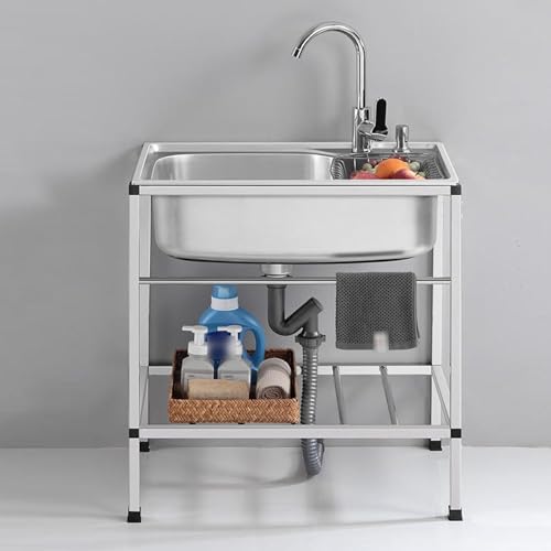 Freistehende Edelstahl-Spüle, robuste kommerzielle Küchenspüle, leicht zu reinigen, ideal für Garage, Waschküche, Außenbereich, vielseitig einsetzbar Freistehende Edelstahl-Spüle, robuste kommerzielle Küchenspüle, leicht zu reinigen, ideal für Garage, Waschküche, Außenbereich, vielseitig einsetzbar von SQMGFA