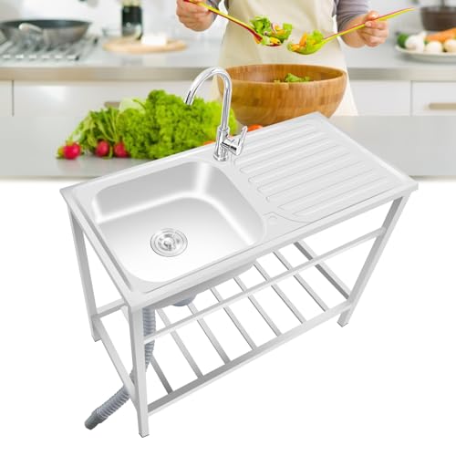 Freistehende Küchenspüle aus Edelstahl mit Werkbank, 75 cm, tragbare Campingspüle mit Heiß- und Kaltwasserhahn, Innen- und Außenbereich, Waschstation für Mehrzweckgebrauch Freistehende Küchenspüle aus Edelstahl mit Werkbank, 75 cm, tragbare Campingspüle mit Heiß- und Kaltwasserhahn, Innen- und Außenbereich, Waschstation für Mehrzweckgebrauch von SQMGFA