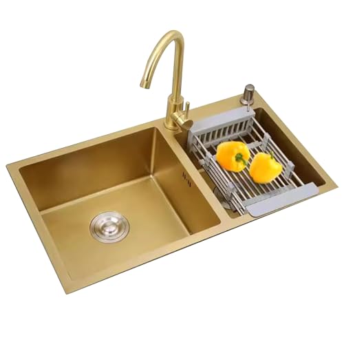 Golden Edelstahl Küchenarmatur Wasserhahn für Haus Wohnung Restaurant & Hotel Doppelspüle Gemüse Siphon Utility Waschbecken (75 x 40 x 22 cm) von SQMGFA
