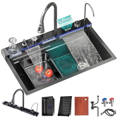 Multifunktionale Küchenspüle-Armatur mit Digitalanzeige, Seifenspender, Tassenwascher, Regendusche, Touch-Steuerung und LED-Bildschirm, stilvolles graues Finish Multifunktionale Küchenspüle-Armatur mit Digitalanzeige, Seifenspender, Tassenwascher, Regendusche, Touch-Steuerung und LED-Bildschirm, stilvolles graues Finish von SQMGFA