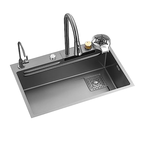 Raindance Küchenspüle aus Edelstahl mit herausziehbarem Wasserhahn, Druckbecher, Unterlegscheibe, Ober- oder Unterbau, Grau, 80 x 46 cm von SQMGFA