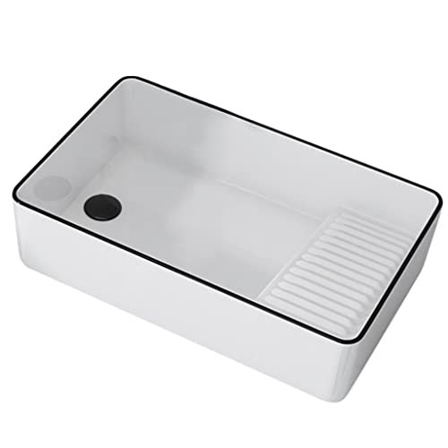 Rechteckiges Keramik-Waschbecken, stilvolles Gefäß-Waschbecken für Waschtisch, künstlerisches Design, mit Waschbrett (A 55 x 34 x 14 cm), perfekt für moderne Badezimmer von SQMGFA