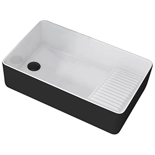 Rechteckiges Waschbecken aus Keramik, künstlerisches Waschbecken für Waschtisch, Waschtisch inklusive (B 55 x 34 x 14 cm), modernes Design, einfache Installation, langlebige Qualität von SQMGFA