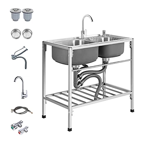 Tragbare Küchenspüle aus 304 Edelstahl mit Abtropfgestell für Arbeitsplatz und leicht zu reinigende Oberfläche – ideal für Camping im Freien und kleine Räume von SQMGFA