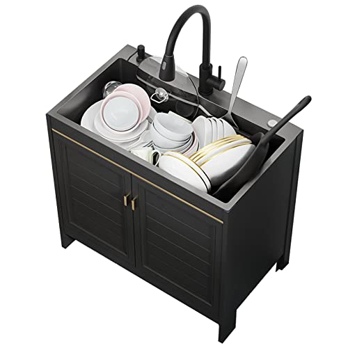 Waschtisch mit Schrank und Edelstahl-Handwaschstation, ideal für Waschküche, Garage, Keller, Geschäft, freistehend, schwarze Spüle für Küche und Geschirrspülen, Farbe: A, Größe: 7 Waschtisch mit Schrank und Edelstahl-Handwaschstation, ideal für Waschküche, Garage, Keller, Geschäft, freistehend, schwarze Spüle für Küche und Geschirrspülen, Farbe: A, Größe: 7 von SQMGFA