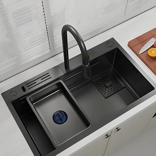 Wasserfall-Spüle mit Wasserhahn, 304 Edelstahl, Arbeitsplatzspüle für Vorbereitungsstange, modernes Design, langlebig, leicht zu reinigen von SQMGFA