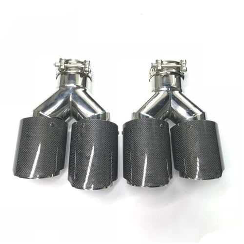 SQOFHFB Auto-Endrohre 1 Paar (Links + Rechts) Verschiedene Größen Universelles Endrohr Glänzendes Carbon-Auspuffrohr Mit Zwei Enden Auspuffblende(60MM IN-76MM Out) von SQOFHFB