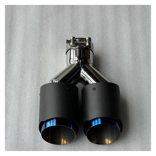 SQOFHFB Auto-Endrohre 1 Stück Dual-Auspuffrohr-Heckkehle Matte Kohlefaser Blaue Edelstahl-Doppelauspuffspitzen Universell Auspuffblende(ID 51MM-OD 89MM) von SQOFHFB