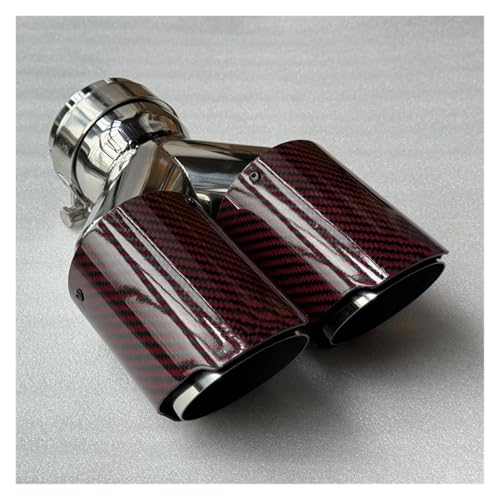 SQOFHFB Auto-Endrohre 1 Stück Dual-Auspuffspitze Glänzend Rot Kohlefaser Doppel-Endrohr Auspuffrohr Schwanz Kehle Universal Auspuffblende(ID 80MM-OD 101MM) von SQOFHFB