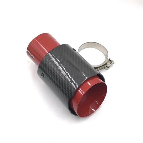 SQOFHFB Auto-Endrohre 1 Stück Einzelne Auspuffspitzen/Rohr Rotes Edelstahlrohr Glänzendes Kohlefaser-Endstück Für Universal Auspuffblende(ID 60MM-OD 114MM) von SQOFHFB