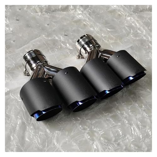 SQOFHFB Auto-Endrohre 2 Stücke Y Dual Universal Auspuffspitzen Matt Kohlefaser Blau Edelstahl Doppelausgang Auspuffrohre Schalldämpfer Auspuffblende(ID 57MM-OD 89MM) von SQOFHFB