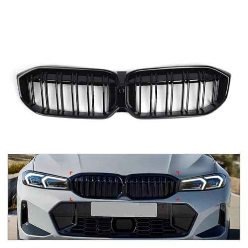 SQOFJDF Kühlergrill Auto Vorderen Stoßfänger Nierengrill Mesh Grill Kein Kameraloch Für 3er G20 G21 G28 LCI Facelift 2023-2024 Gitter(Double Line) von SQOFJDF