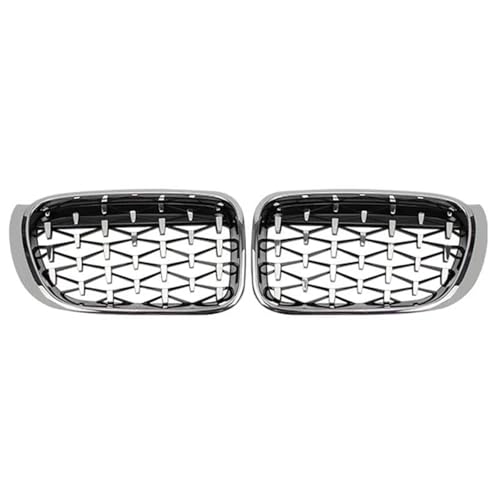 SQOFJGIGN Frontstoßstangengitter Auto Frontgrill Racing Grills Diamant Nierengitter Für X3 X4 F25 F26 2014 2015 2016 2017 Chrom Meteor Stil Glanz Schwarz Auto Kühlergrill(Silber) von SQOFJGIGN