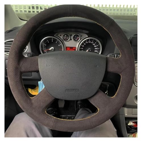 SQOFJGIGN Lenkrad Bezug Auto Auto Lenkrad Abdeckung Wildleder Für Ford Für Kuga 2008-2011 Für Focus 2 2005-2011 Für C-MAX 2007-2010 Für Transit Lenkradhüllen(Light Blue Thread) von SQOFJGIGN