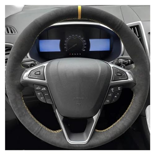 SQOFJGIGN Lenkrad Bezug Auto Schwarz Wildleder Geflecht Hand Nähen Auto Lenkrad Abdeckung Für Mondeo Für Fusion 2013-2019 Für Edge 2015-2019 Lenkradhüllen(4) von SQOFJGIGN