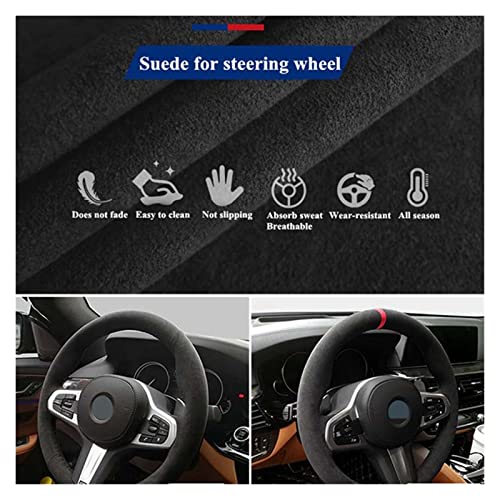 SQOFJGIGN Lenkradabdeckung Auto Lenkradabdeckung Schwarz Echtes Leder Wildleder für Megane 3 (Coupe) Für RS 2010 2011 2012 2013 2014 2015 2016 Lenkradbezug(Light Blue Thread) von SQOFJGIGN