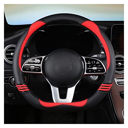SQOFJGIGN Lenkradabdeckung Carbon-Faser-Leder-Auto-Lenkrad-Abdeckung Für Ben Für AMG 38cm Modelle AC CLA E GLA GLC GLE SB CLS-Klasse Zubehör Lenkradbezug(RED D Shape) von SQOFJGIGN