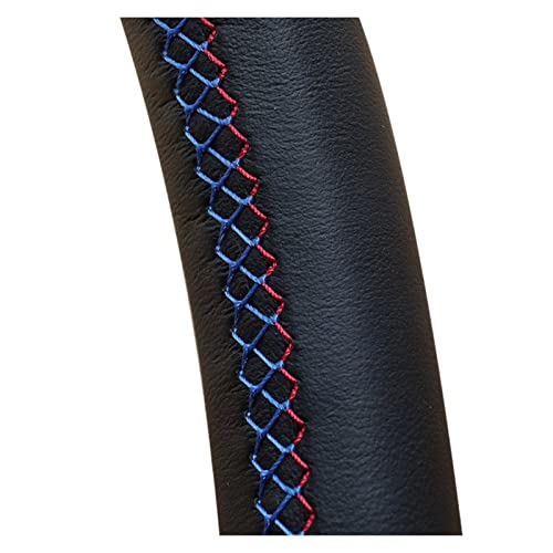 SQOFJGIGN Lenkradabdeckung Handgenähter Schwarzer Echtleder-Lenkradbezug Für Ford Für Ranger Für Everest 2016 Lenkradbezug(Red Blue Thread) von SQOFJGIGN