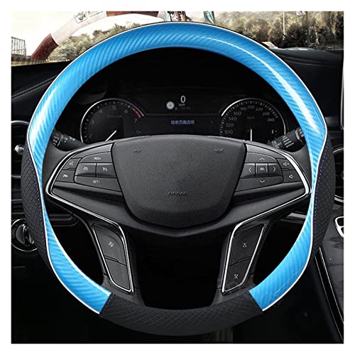 SQOFJGIGN Lenkradabdeckung Kohlefaser-Leder-Auto-Lenkradabdeckung Anti-Rutsch Für Cadillac CT4 CT5 XT4 CT6 XT6 ATS SRX XTS Cts EXT XT5 38 cm Zubehör Lenkradbezug(Blau) von SQOFJGIGN