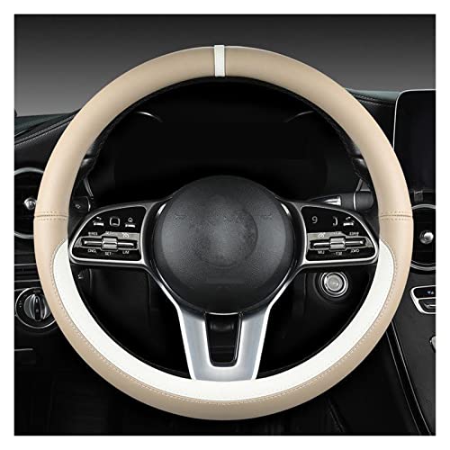 SQOFJGIGN Lenkradabdeckung Lenkradbezug Blau Four Seasons General Handle Cover Leather Round O-Shape Sport Steering Protective Cover Case Lenkradbezug(Beige White) von SQOFJGIGN
