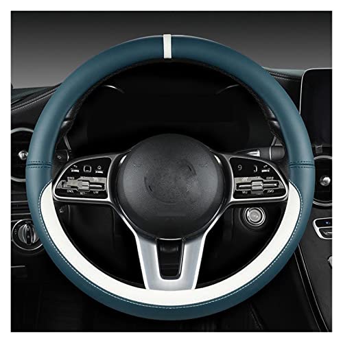 SQOFJGIGN Lenkradabdeckung Lenkradbezug Blau Four Seasons General Handle Cover Leather Round O-Shape Sport Steering Protective Cover Case Lenkradbezug(Blue White) von SQOFJGIGN