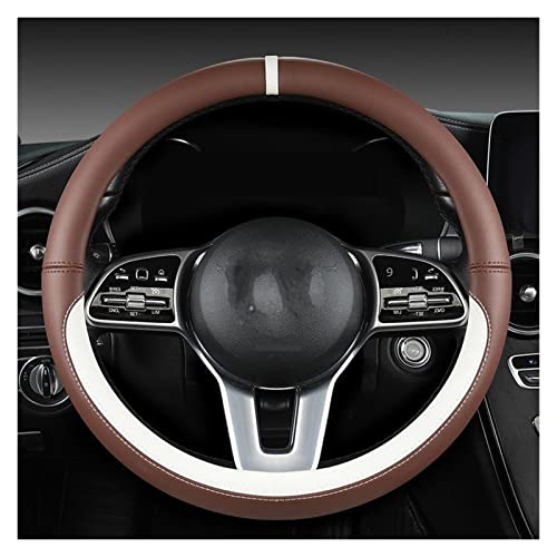 SQOFJGIGN Lenkradabdeckung Lenkradbezug Blau Four Seasons General Handle Cover Leather Round O-Shape Sport Steering Protective Cover Case Lenkradbezug(Brown White) von SQOFJGIGN