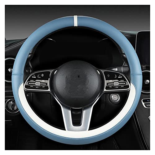 SQOFJGIGN Lenkradabdeckung Lenkradbezug Blau Four Seasons General Handle Cover Leather Round O-Shape Sport Steering Protective Cover Case Lenkradbezug(Lake Blue White) von SQOFJGIGN