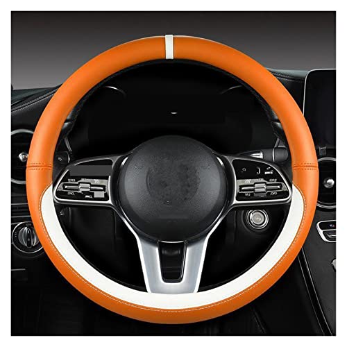 SQOFJGIGN Lenkradabdeckung Lenkradbezug Blau Four Seasons General Handle Cover Leather Round O-Shape Sport Steering Protective Cover Case Lenkradbezug(Orange White) von SQOFJGIGN