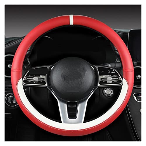 SQOFJGIGN Lenkradabdeckung Lenkradbezug Blau Four Seasons General Handle Cover Leather Round O-Shape Sport Steering Protective Cover Case Lenkradbezug(Red White) von SQOFJGIGN