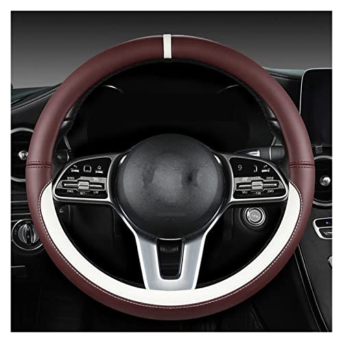 SQOFJGIGN Lenkradabdeckung Lenkradbezug Blau Four Seasons General Handle Cover Leather Round O-Shape Sport Steering Protective Cover Case Lenkradbezug(Wine Red White) von SQOFJGIGN