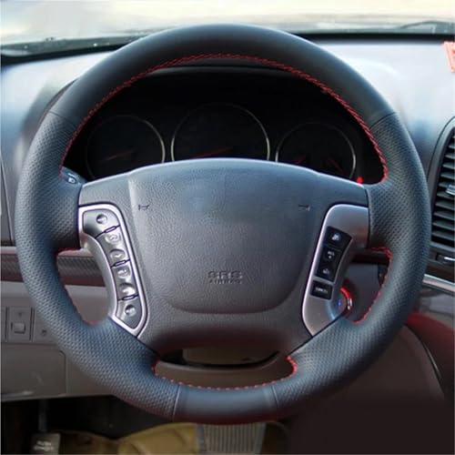 SQOFJGIGN Lenkradschoner Auto Lenkrad Abdeckung Für Hyundai Für Santa Fe 2006 2007 2008 2009 2010 2011 2012 Hand-Genäht Auto Lenkradbezug(Red Thread) von SQOFJGIGN