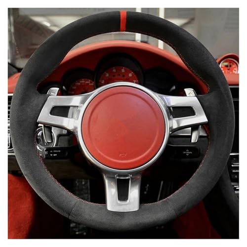 SQOFJGIGN Lenkradschoner Auto-Lenkrad-Geflechtabdeckung Aus Weichem Wildleder Handgenäht Für 911 991 Für Boxster 981 Für Cayman Für Cayenne Für Panamera 2009–2016 Auto Lenkradbezug(Light Blue Thread) von SQOFJGIGN