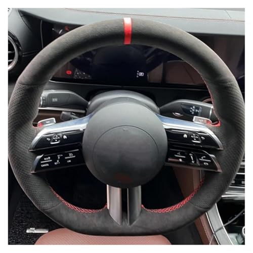SQOFJGIGN Lenkradschoner Auto-Lenkrad-Geflechtabdeckung Aus Wildleder Für Mercedes Für Benz S-Klasse W223 2021 C-Klasse W206 2021 E-Klasse W213 2021 Auto Lenkradbezug(Red Thread) von SQOFJGIGN