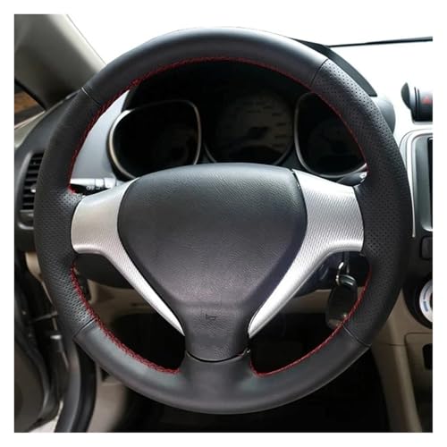 SQOFJGIGN Lenkradschoner Auto-Lenkradabdeckung Für Jazz Für Fit 2005 2006 2007 2008 DIY Handstich Schwarzes PU-Mikrofaserleder Auto Lenkradbezug(White Thread) von SQOFJGIGN